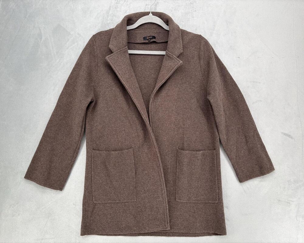 Quince Women’s M Heather Brown 100% Cotton Knit Blazer Old Money Capsule Chic